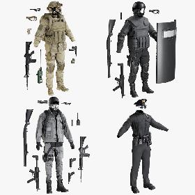 3D Military SWAT Police Terrorist Uniform Collection model